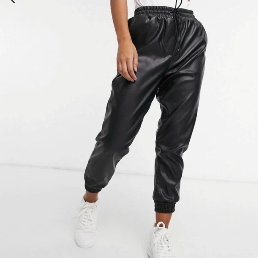 Zara Black Faux Leather Track Pants